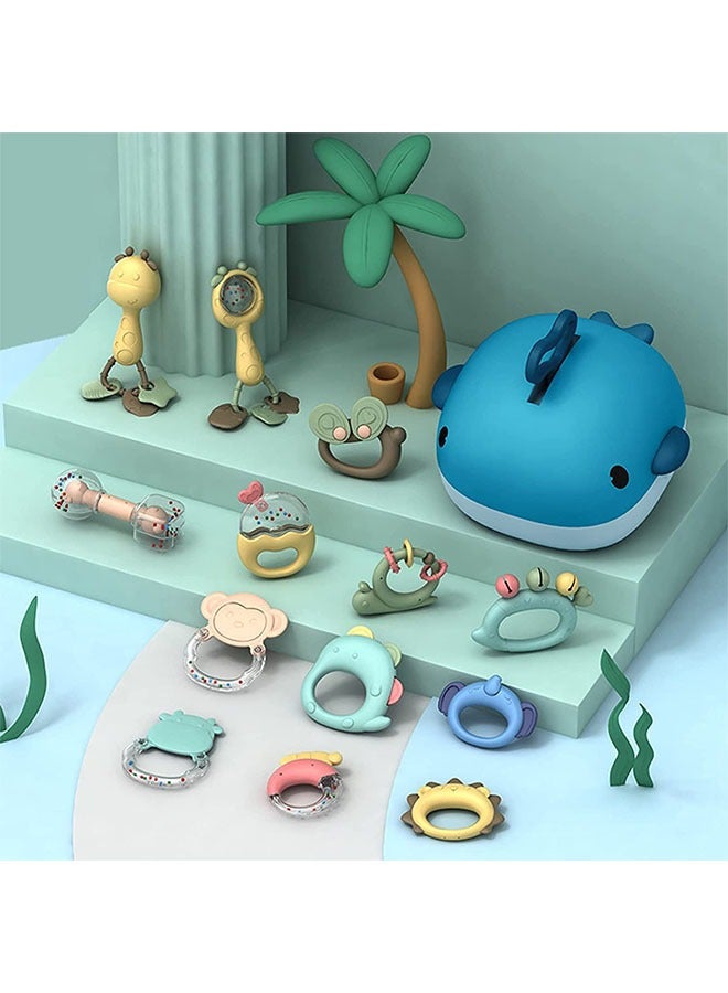 YelaJoy Rattle Baby Toys,13 Pieces Baby Teething Toys,0-12 Months, Baby Rattles Shaker with Storage Box,BPA-Free Newborn Toys Grip Toys,Baby Sensory Toys Gift(Blue)  - Image 2