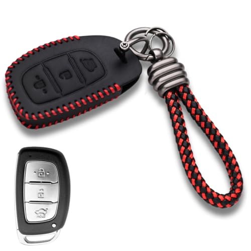 KEYCEPT Classic Leather for Hyundai Creta | Venue | Alcazar | Elantra | i20 | Tucson | N Line | EV and Facelift Models for 3 Button smart Key with Keychain (Type 3). - Image 1