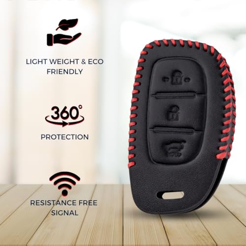KEYCEPT Classic Leather for Hyundai Creta | Venue | Alcazar | Elantra | i20 | Tucson | N Line | EV and Facelift Models for 3 Button smart Key with Keychain (Type 3). - Image 4