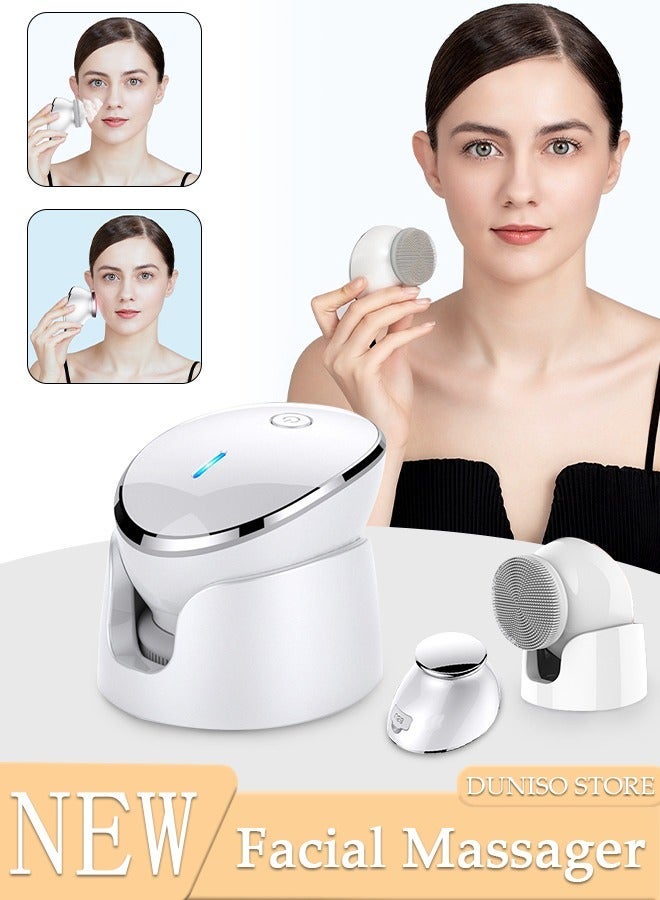DUNISO 2 IN 1 Electric Face Deep Cleansing Brush Spin Pore Cleaner Face Wash Machine Facial Massager Skin Care tools Electric Eye Beauty Device Heating and Vibration Facial Massage Beauty Device - Image 1