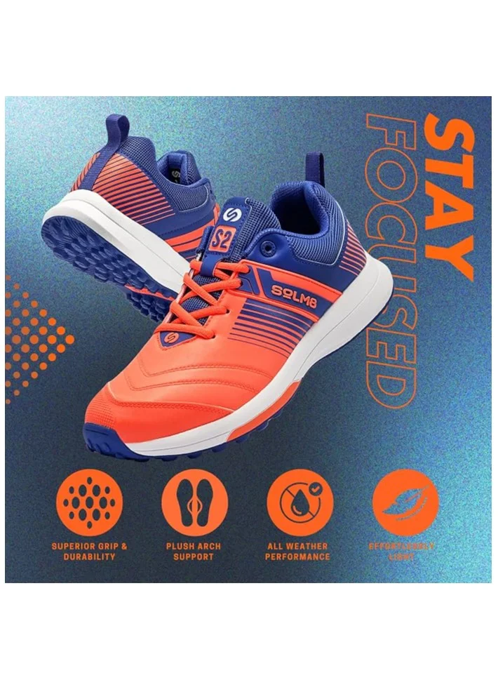 Solm8 Orange Blue S2 Unisex Cricket Shoes with Advanced Rubber Spikes  | Best Price UAE