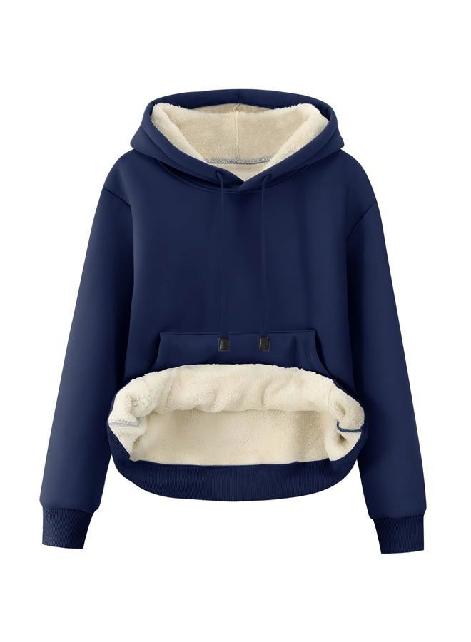 Flygo Women's Sherpa Fleece Lined Hoodie Winter Warm Thermal Heavyweight Plain Pullover Thicken Sweatshirt Tops with Pockets, Navy, S - Image 1