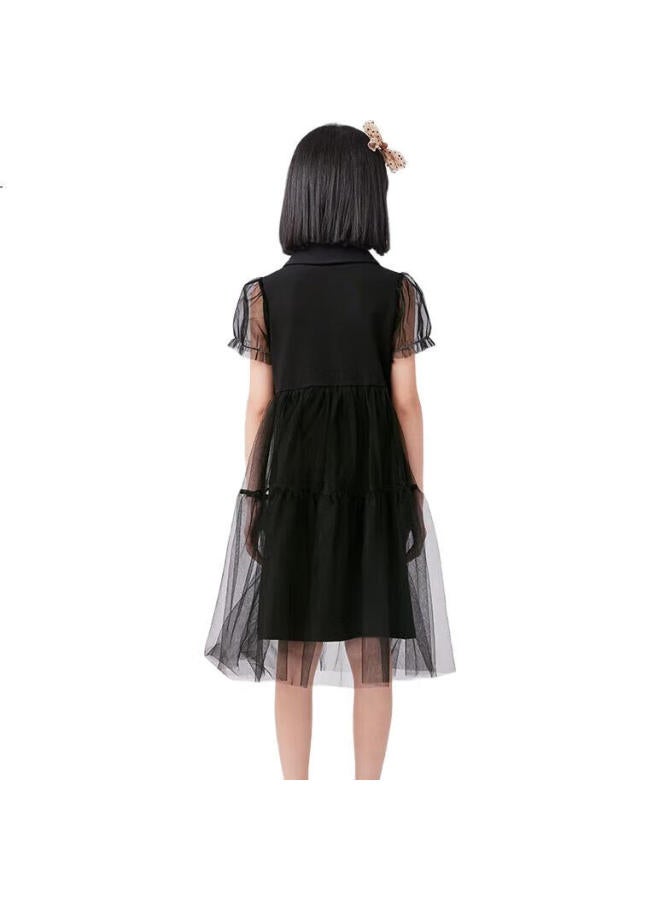 Qq Duck Girls' Dress, Children'S Princess Dress, Student And Teen Clothing, Puff Sleeve, Black, Size 150 - Image 2