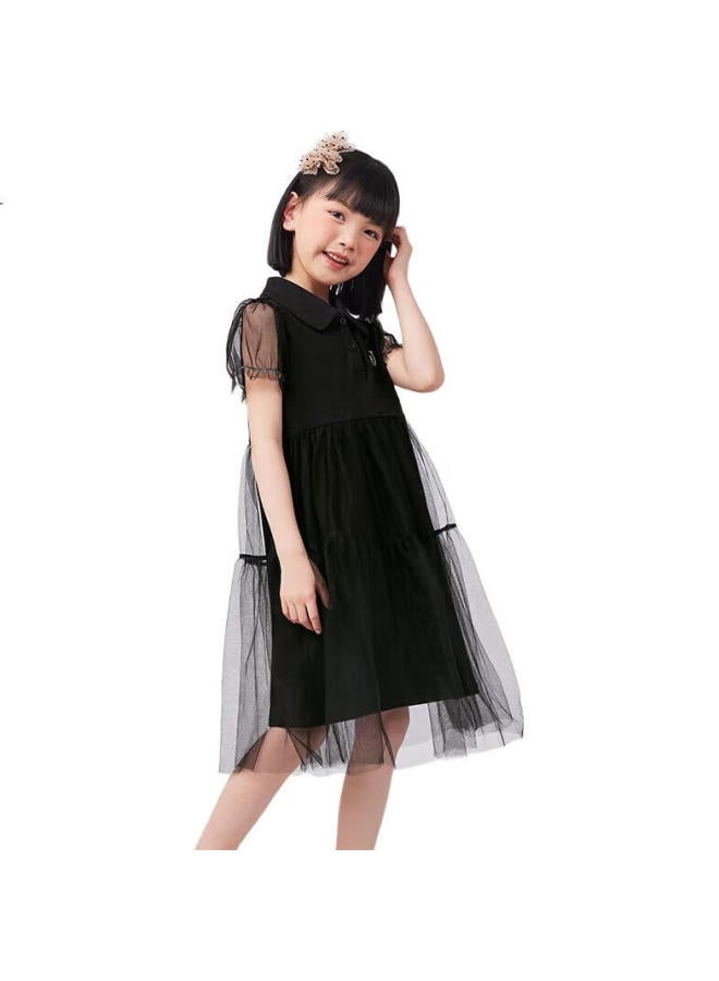 Qq Duck Girls' Dress, Children'S Princess Dress, Student And Teen Clothing, Puff Sleeve, Black, Size 150 - Image 3
