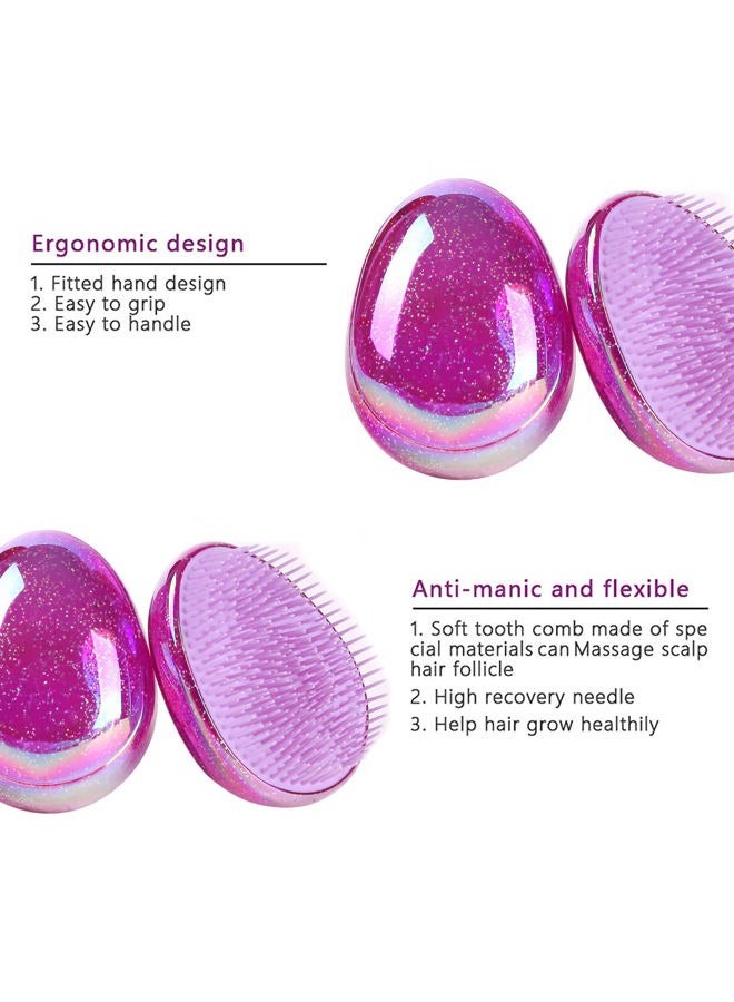 Felico Hair Brush, Detangling Brush Portable Travel, Glitter Egg Shape Anti Static Knots, Air Cushion Massage Detangler Brush for Adults Kids Curly Long Thick Dry Wet Frizzy Damaged Hair - Image 2