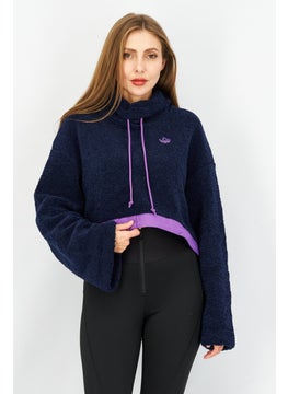 Women Sportswear Fit Long Sleeve Cropped  Sweatshirt, Navy Blue