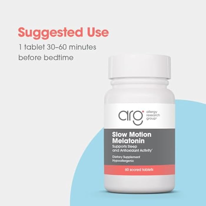 Allergy Research Group Slow Motion Melatonin - Sleep Aid, Low Dose, Lipid Matrix, 1mg Supplement, Pure, Hypoallergenic, Scored Tablets - 60 Count - Image 4