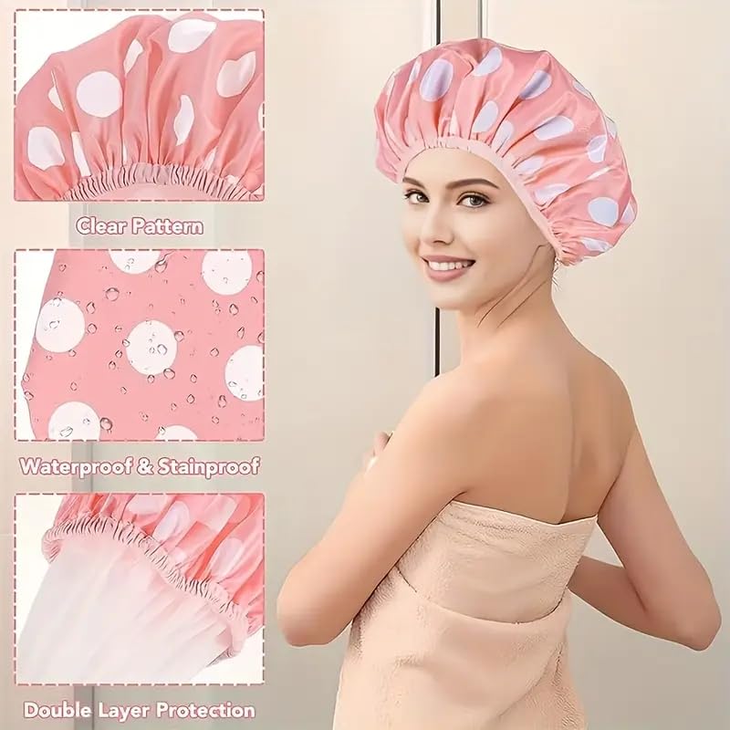 Rinpoche Shower Caps -Waterproof Shower Cap with Adjustable Headband for Women - Soft For Homes, Spas, Salons, Hair Treatment, Beauty Parlors (Multicolored and Multi-design) [ pack of 3 pc ] - Image 3