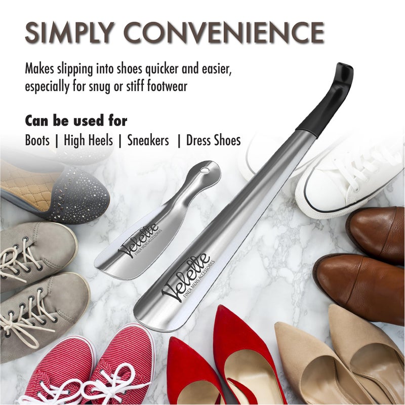Velette 2 Pack Metal Shoe Horn Long Handle for Seniors - 16.5" Extra Long Shoe Horn for Seniors, 7.5" Travel Shoes Horns for Men, Women, and Kids - Shoehorn Long-Handle, Shoes Spoon, Gifts for Elders - Image 3
