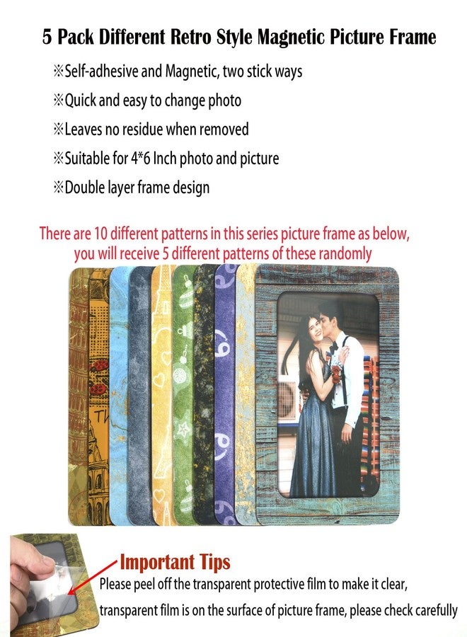 LAGIPA 4x6 Magnetic Picture Frame for Refrigerator/Home/Office/Wall, Magnetic Photo Display Frame, Fridge Magnets, Retro Style Magnet Board Decor, Magnet & Self-adhesive 2 Stick Way(5Pack) - Image 2