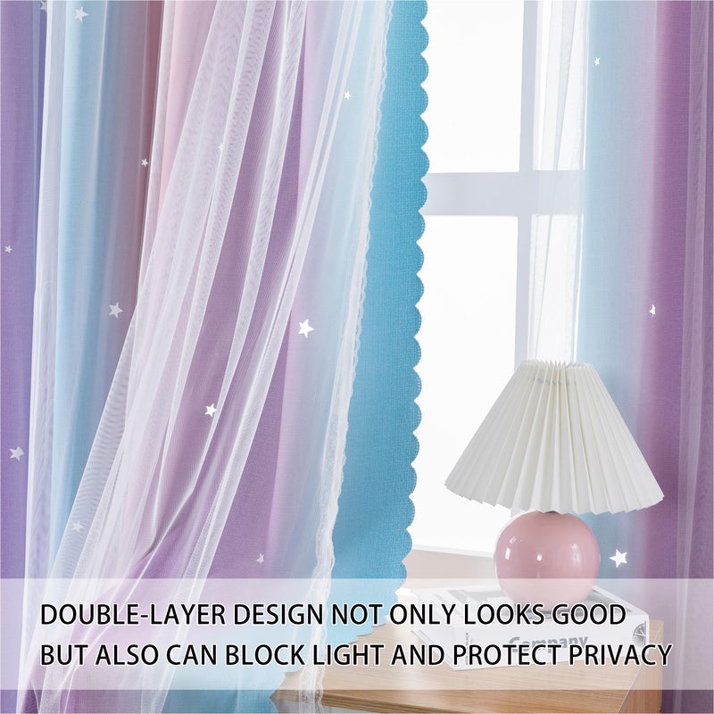 XiDi Girls Curtains for Bedroom, Purple Rainbow Blackout Curtains fo Kids Room Decor, Princess Unicorn Wall Decals Pink 63 Inches Long 34 Wide 1 Panel - Image 2