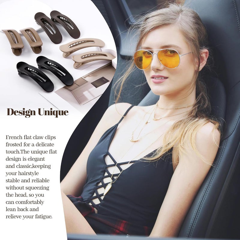 Cptots 8 Pcs Large Lay Flat Claw Clips for Women French Side Slide Barrettes for Thin Fine Hair Rectangle Alligator Hair Accessories,Bright Black Brown - Image 5
