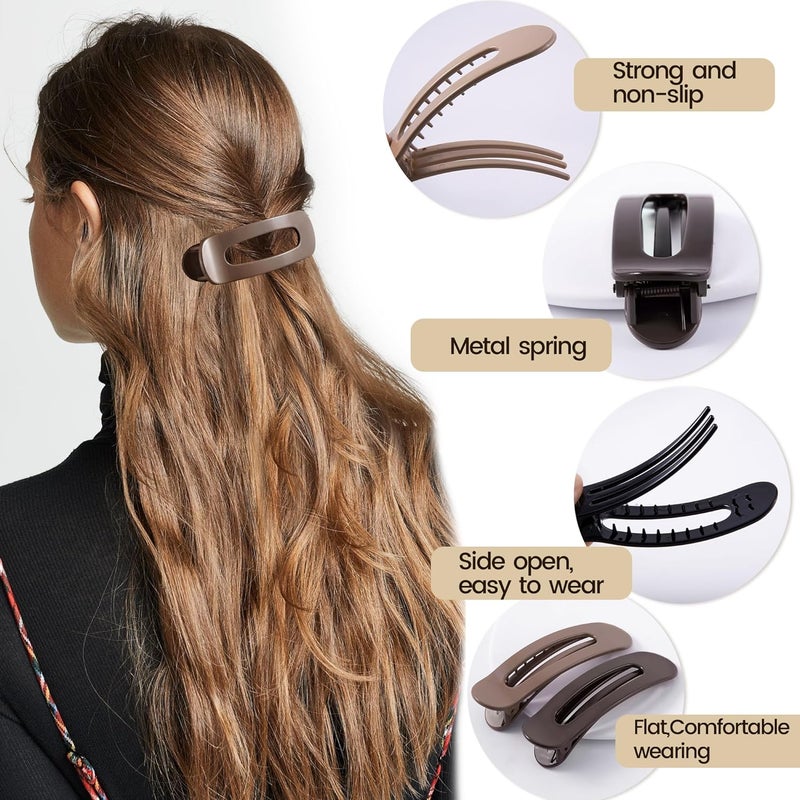 Cptots 8 Pcs Large Lay Flat Claw Clips for Women French Side Slide Barrettes for Thin Fine Hair Rectangle Alligator Hair Accessories,Bright Black Brown - Image 4