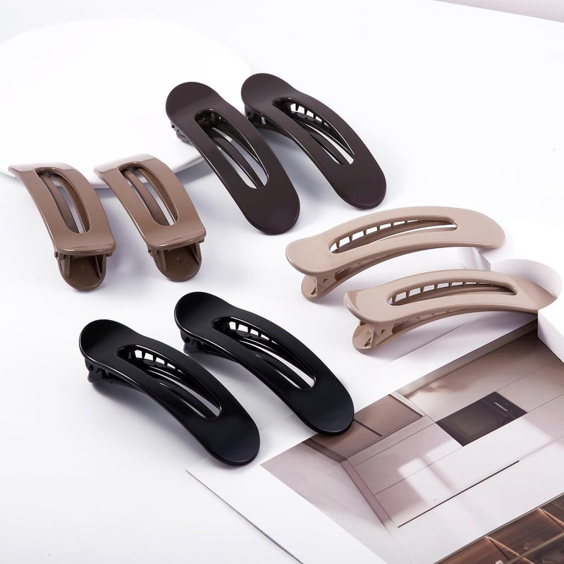 Cptots 8 Pcs Large Lay Flat Claw Clips for Women French Side Slide Barrettes for Thin Fine Hair Rectangle Alligator Hair Accessories,Bright Black Brown - Image 3