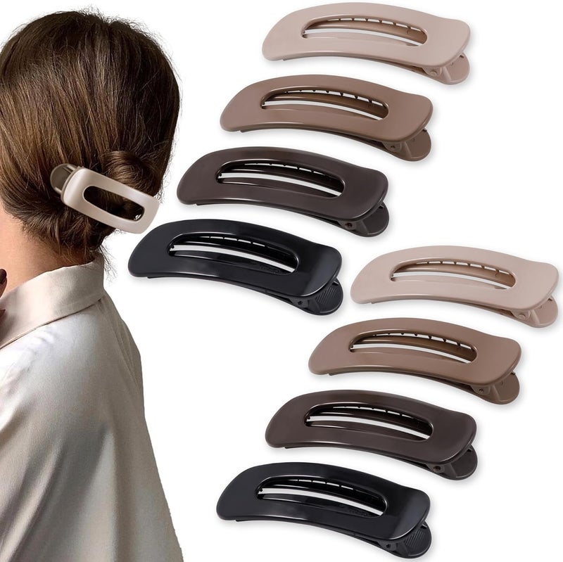 Cptots 8 Pcs Large Lay Flat Claw Clips for Women French Side Slide Barrettes for Thin Fine Hair Rectangle Alligator Hair Accessories,Bright Black Brown - Image 1