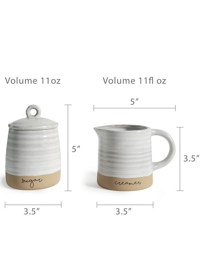 Barnyard Designs Ceramic Stoneware Sugar Creamer Set, 11oz Creamer Pitcher and Sugar Bowl with Lid, Vintage Farmhouse Sugar Creamer Dispenser Container Holder, Sugar Cube Dish Coffee or Tea, Ivory/Tan - Image 4
