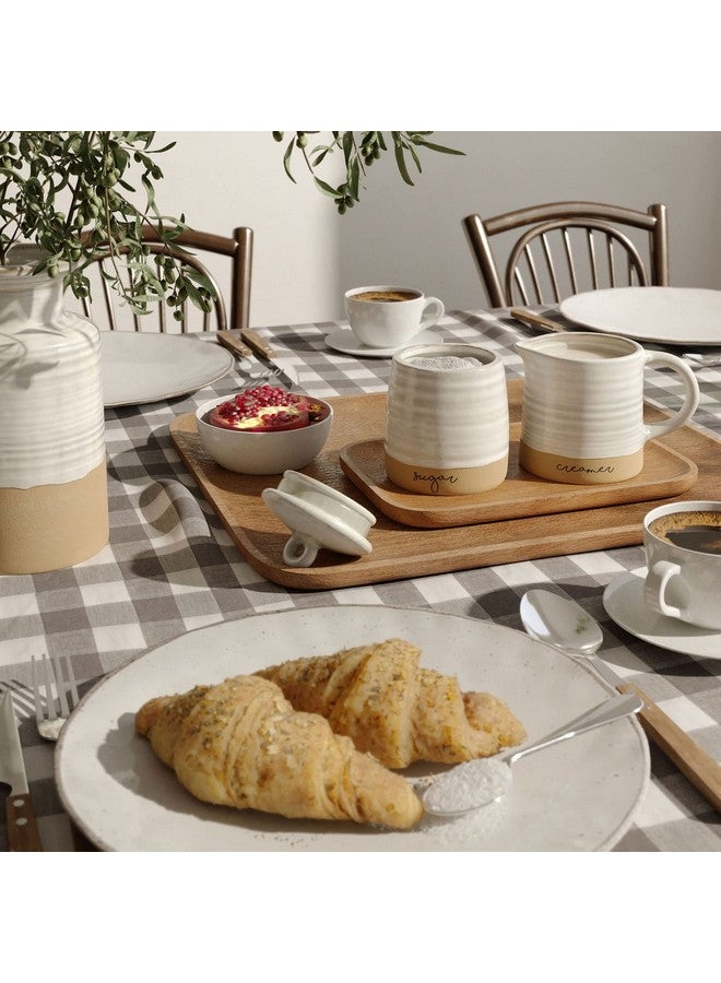 Barnyard Designs Ceramic Stoneware Sugar Creamer Set, 11oz Creamer Pitcher and Sugar Bowl with Lid, Vintage Farmhouse Sugar Creamer Dispenser Container Holder, Sugar Cube Dish Coffee or Tea, Ivory/Tan - Image 3