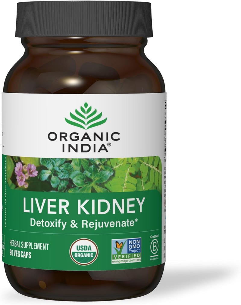 Organic India Liver Kidney Support Herbal Supplement | Detox, Metabolism & Blood Cleansing, 90 Veg Capsules - Image 1