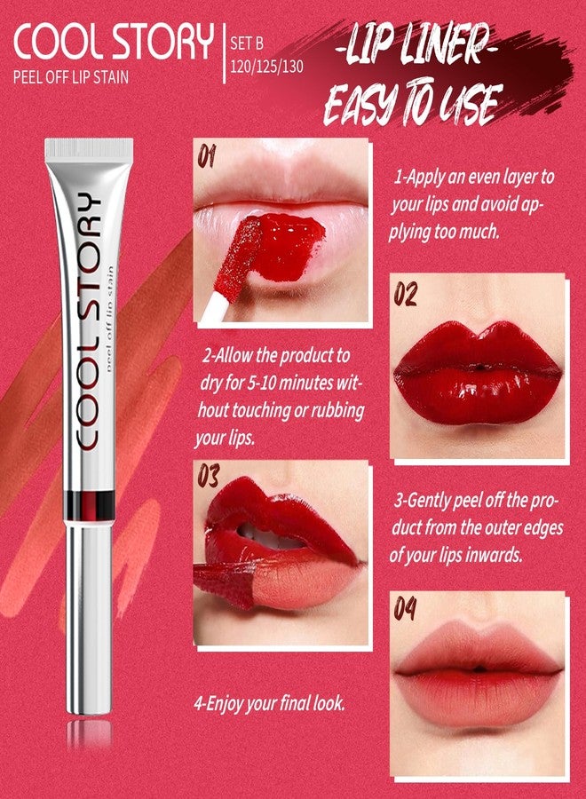 BAISEN DIARY 3Pcs Peel-Off Lip Stain & Lip Liners Set - Waterproof, Long-Lasting, Smudge-Proof, Transfer-Proof, Semi-Permanent Matte Lip Tint for All-Day Wear - Hydrating & Kiss-Proof Lip Color (Set B, 3Pcs) - Image 3