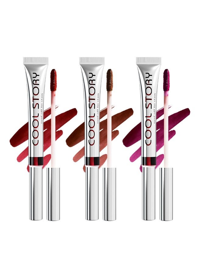 BAISEN DIARY 3Pcs Peel-Off Lip Stain & Lip Liners Set - Waterproof, Long-Lasting, Smudge-Proof, Transfer-Proof, Semi-Permanent Matte Lip Tint for All-Day Wear - Hydrating & Kiss-Proof Lip Color (Set B, 3Pcs) - Image 1