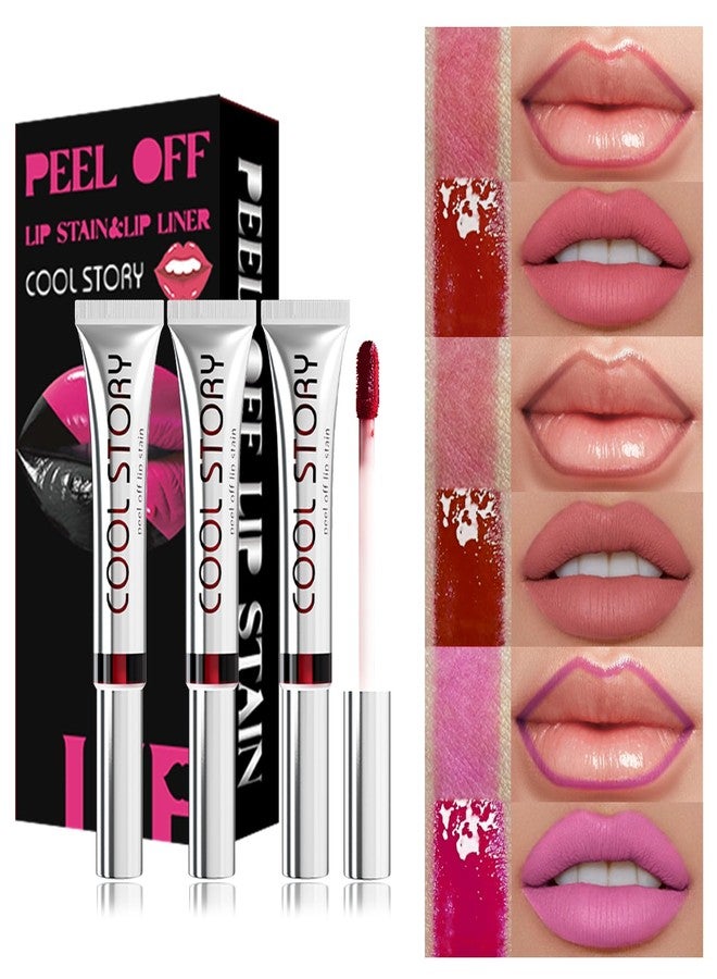 BAISEN DIARY 3Pcs Peel-Off Lip Stain & Lip Liners Set - Waterproof, Long-Lasting, Smudge-Proof, Transfer-Proof, Semi-Permanent Matte Lip Tint for All-Day Wear - Hydrating & Kiss-Proof Lip Color (Set B, 3Pcs) - Image 2