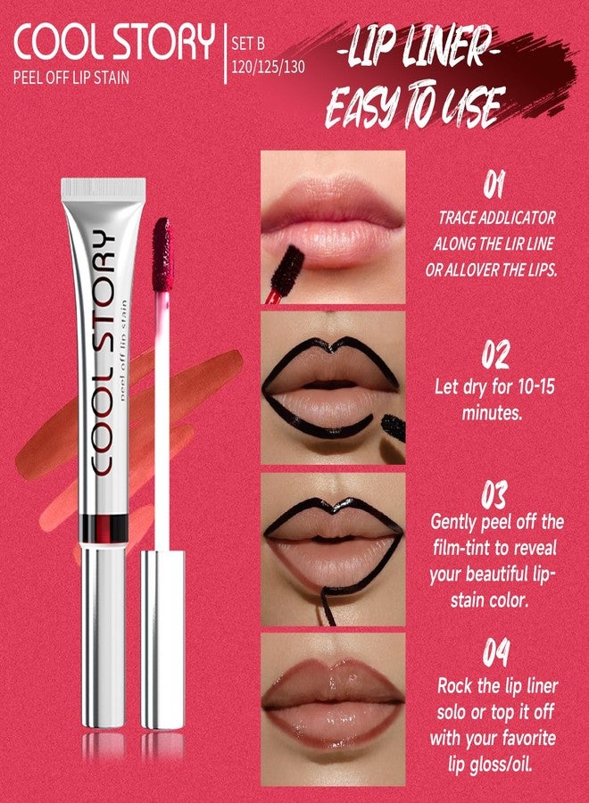 BAISEN DIARY 3Pcs Peel-Off Lip Stain & Lip Liners Set - Waterproof, Long-Lasting, Smudge-Proof, Transfer-Proof, Semi-Permanent Matte Lip Tint for All-Day Wear - Hydrating & Kiss-Proof Lip Color (Set B, 3Pcs) - Image 4