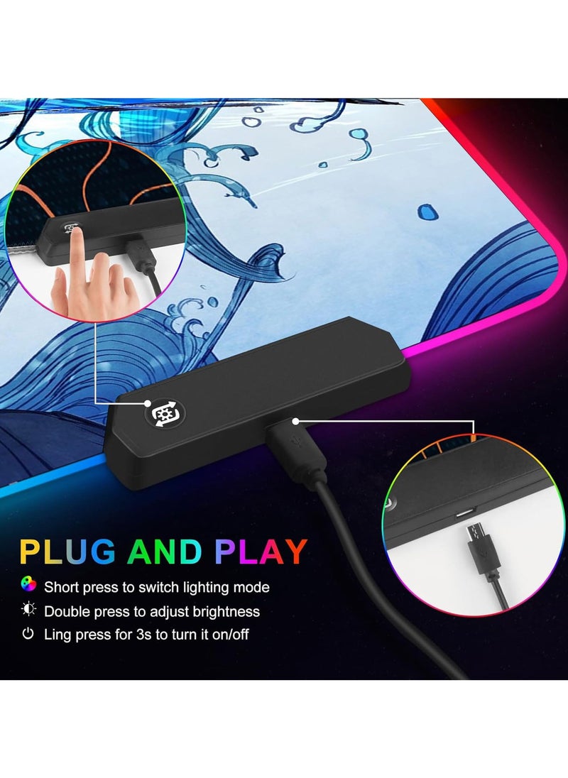 Excefore - Gaming RGB Mouse Pad Anime Custom Desk Pad,Mousepad with Non Slip Rubber Base and Stitched Edges Mouse Mat,Portable Desk Mat for Office & Gaming, 31.5X11.7 inches - Image 1