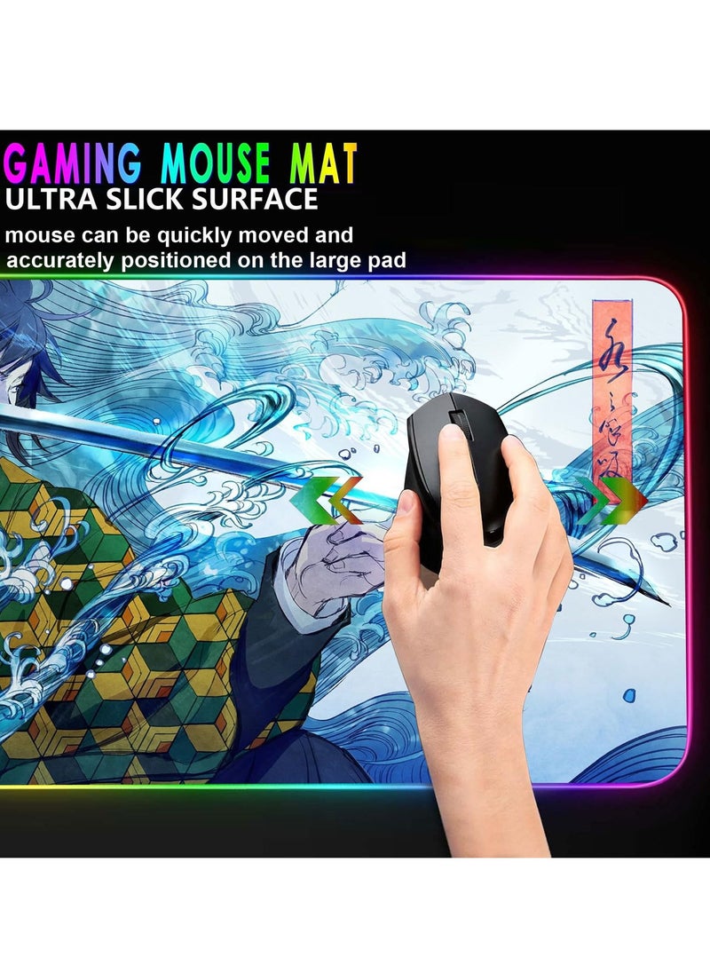 Excefore - Gaming RGB Mouse Pad Anime Custom Desk Pad,Mousepad with Non Slip Rubber Base and Stitched Edges Mouse Mat,Portable Desk Mat for Office & Gaming, 31.5X11.7 inches - Image 1