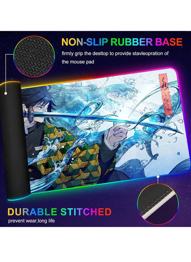 Excefore - Gaming RGB Mouse Pad Anime Custom Desk Pad,Mousepad with Non Slip Rubber Base and Stitched Edges Mouse Mat,Portable Desk Mat for Office & Gaming, 31.5X11.7 inches - Image 1