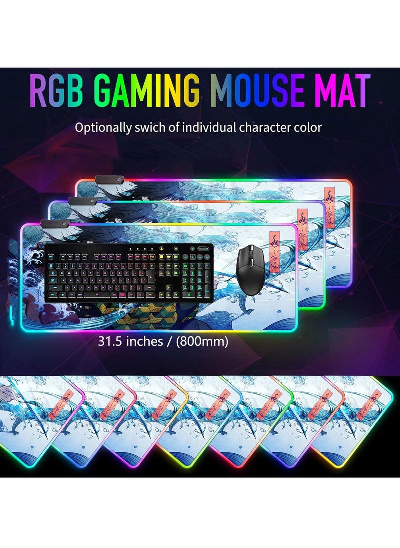 Excefore - Gaming RGB Mouse Pad Anime Custom Desk Pad,Mousepad with Non Slip Rubber Base and Stitched Edges Mouse Mat,Portable Desk Mat for Office & Gaming, 31.5X11.7 inches - Image 1