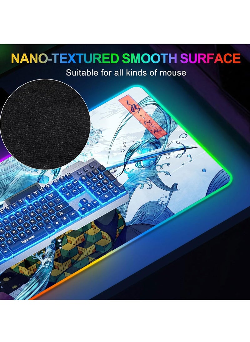 Excefore - Gaming RGB Mouse Pad Anime Custom Desk Pad,Mousepad with Non Slip Rubber Base and Stitched Edges Mouse Mat,Portable Desk Mat for Office & Gaming, 31.5X11.7 inches - Image 1