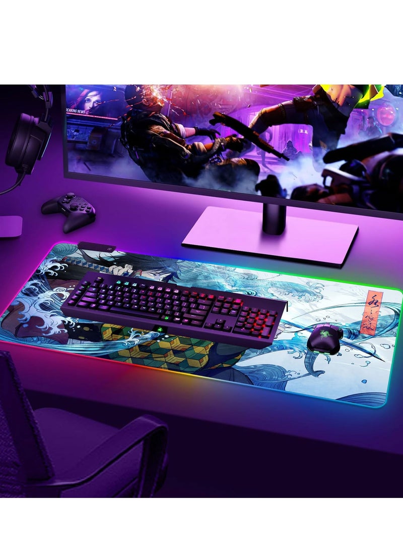 Excefore - Gaming RGB Mouse Pad Anime Custom Desk Pad,Mousepad with Non Slip Rubber Base and Stitched Edges Mouse Mat,Portable Desk Mat for Office & Gaming, 31.5X11.7 inches - Image 1