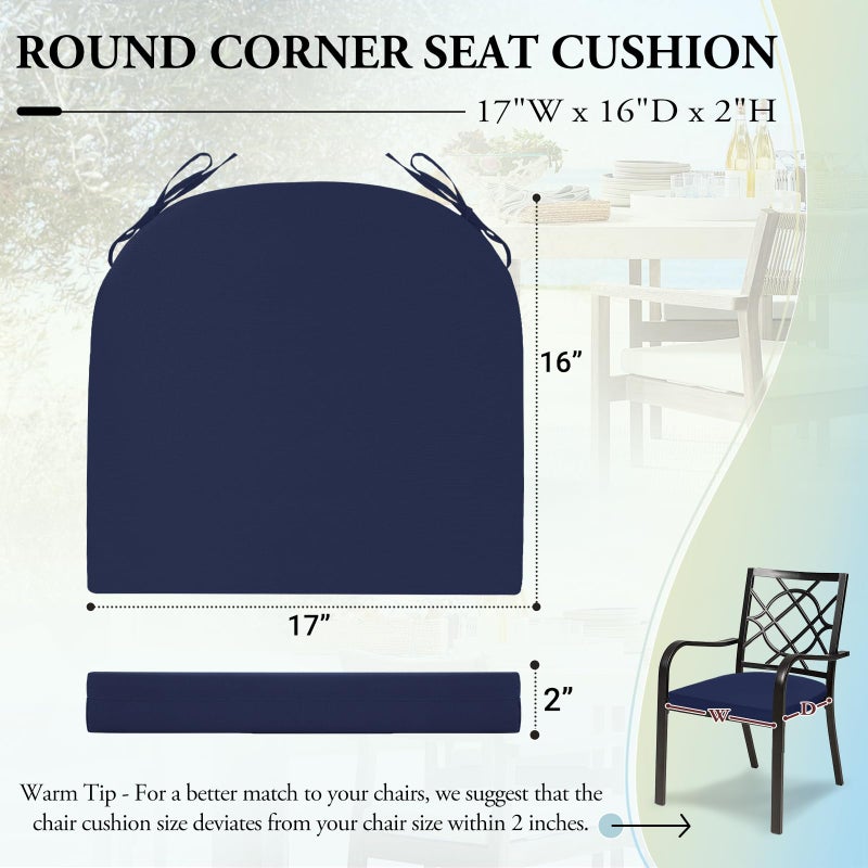 Wellsin Outdoor Chair Cushions for Patio Furniture - Patio Chair Cushions Set of 4 - Water Resistant Round Corner Outdoor Seat Cushions 17"X16"X2", Navy - Image 2