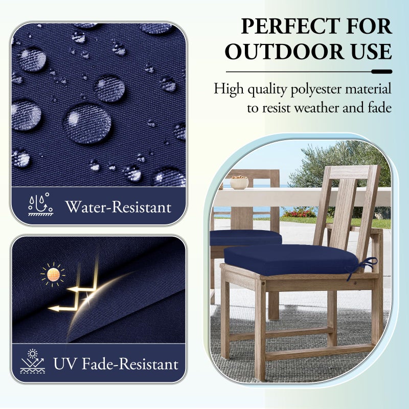 Wellsin Outdoor Chair Cushions for Patio Furniture - Patio Chair Cushions Set of 4 - Water Resistant Round Corner Outdoor Seat Cushions 17"X16"X2", Navy - Image 3