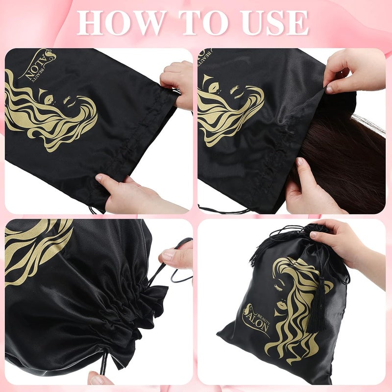 Riakrum 6 Pieces Satin Wig Bags Silky Storage Bag with Drawstring Satin Pouch for Hair Storage Pouch with Tassel for Wigs Bundles Tools Hair Extensions Travel Use - Image 5