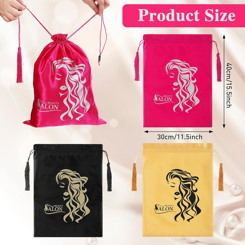Riakrum 6 Pieces Satin Wig Bags Silky Storage Bag with Drawstring Satin Pouch for Hair Storage Pouch with Tassel for Wigs Bundles Tools Hair Extensions Travel Use - Image 3