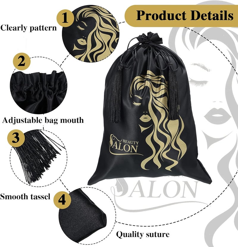 Riakrum 6 Pieces Satin Wig Bags Silky Storage Bag with Drawstring Satin Pouch for Hair Storage Pouch with Tassel for Wigs Bundles Tools Hair Extensions Travel Use - Image 4
