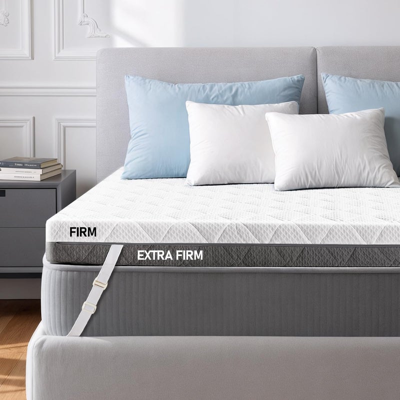 Glendan Extra Firm Mattress Topper Queen: 3 Inch Dual Firmness Flippable, Firm to Extra Firm for Back Pain, Double Sides Sleep Mattress Pad, Washable Anti-Slip Cover, CertiPUR-US Oeko-Tex Certified 80x60 - Image 1