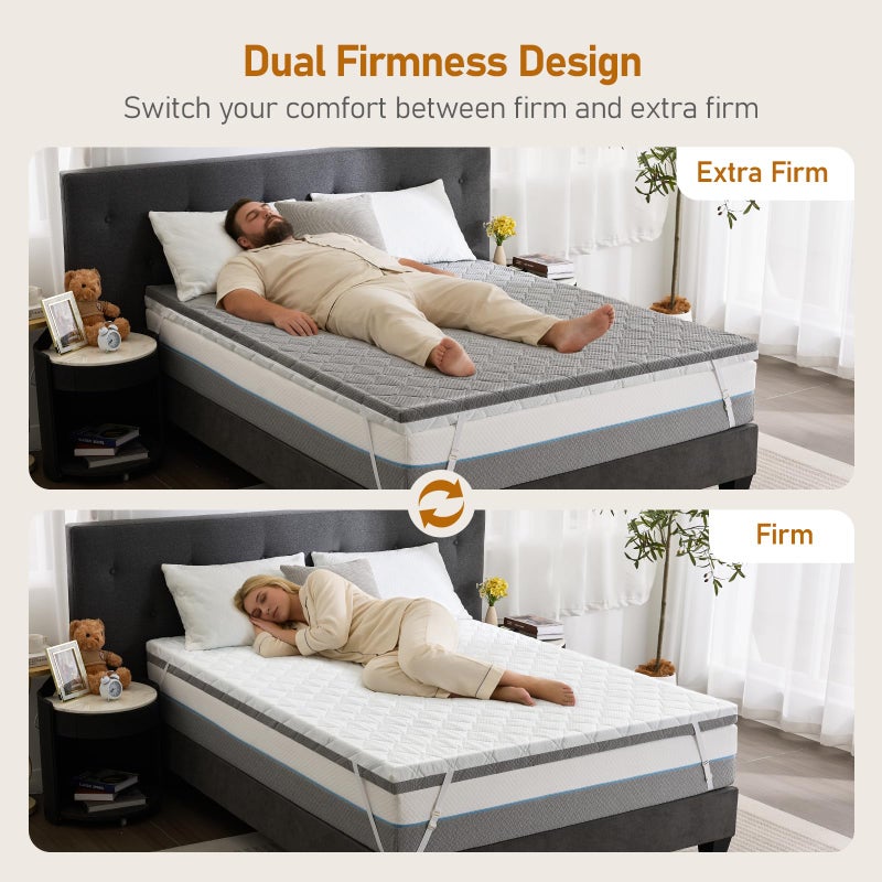 Glendan Extra Firm Mattress Topper Queen: 3 Inch Dual Firmness Flippable, Firm to Extra Firm for Back Pain, Double Sides Sleep Mattress Pad, Washable Anti-Slip Cover, CertiPUR-US Oeko-Tex Certified 80x60 - Image 2