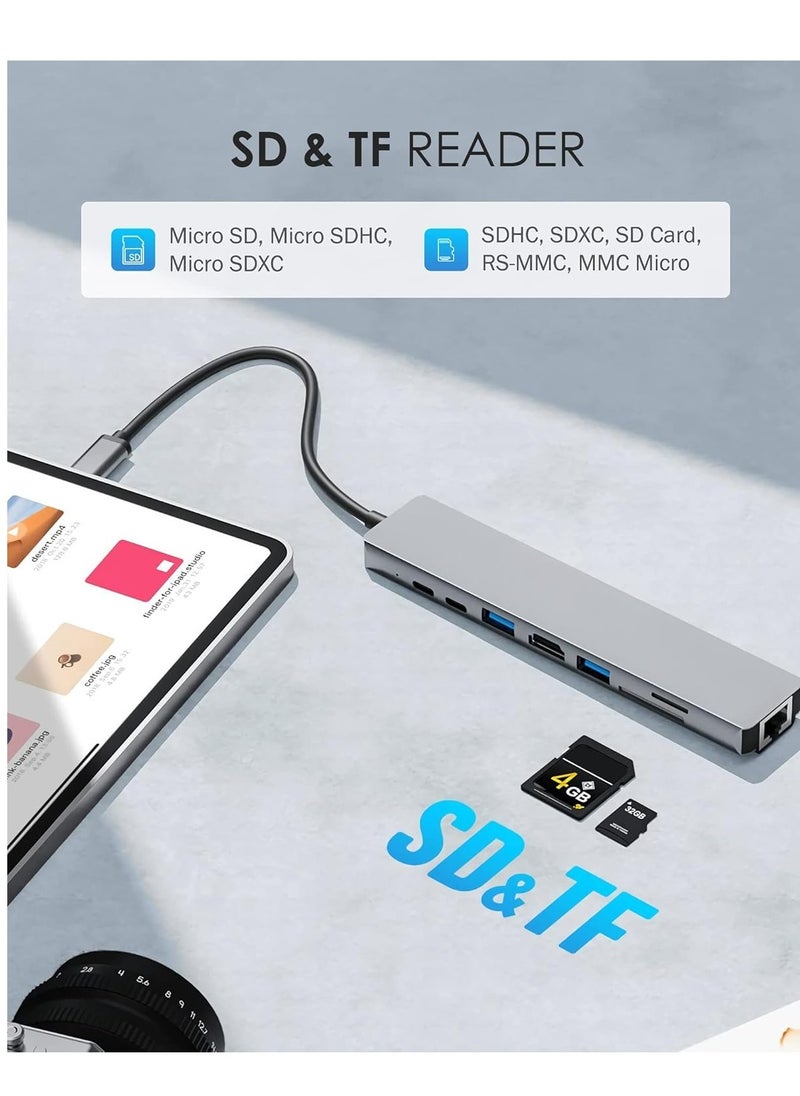 8-in-1 USB C Docking Station – Multiport Adapter with 4K HDMI, Power Delivery, USB 3.0, Ethernet, SD Card Reader, and More for Laptops, MacBook, and Tablets