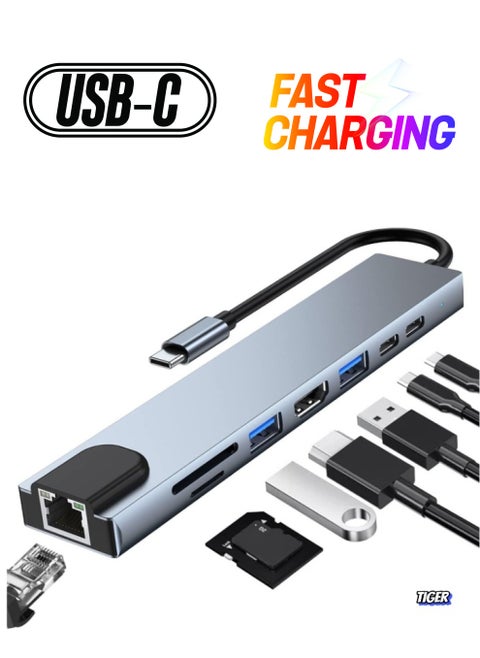 8-in-1 USB C Docking Station – Multiport Adapter with 4K HDMI, Power Delivery, USB 3.0, Ethernet, SD Card Reader, and More for Laptops, MacBook, and Tablets
