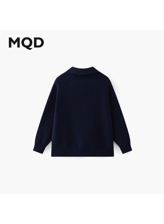 Mqd Boys' Sweater, And Winter Style, Lapel Collar, Contrasting Color Knit Cardigan, Retro College Style, Warm Outerwear - Image 1