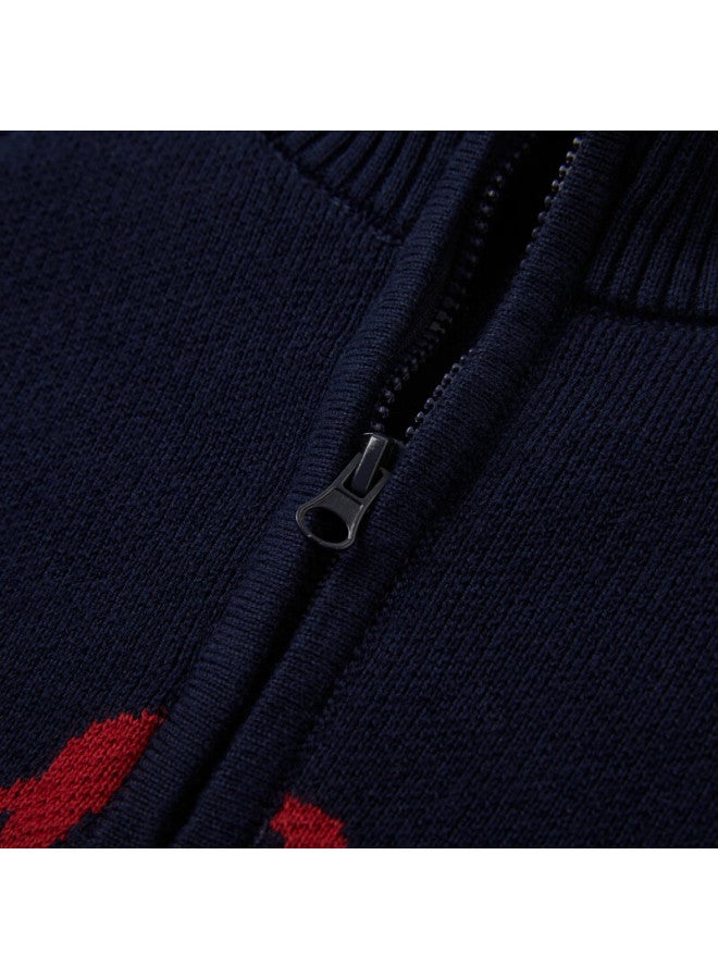 Mqd Boys' Sweater, And Winter Style, Lapel Collar, Contrasting Color Knit Cardigan, Retro College Style, Warm Outerwear - Image 3