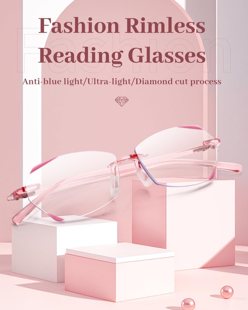 LUFF Rimless Reading Glasses for Women Blue Light Blocking,Stylish Lightweight Frameless Computer Readers Anti Eyestrain, Diamond Cut Edge Lens(1.5X) - Image 2