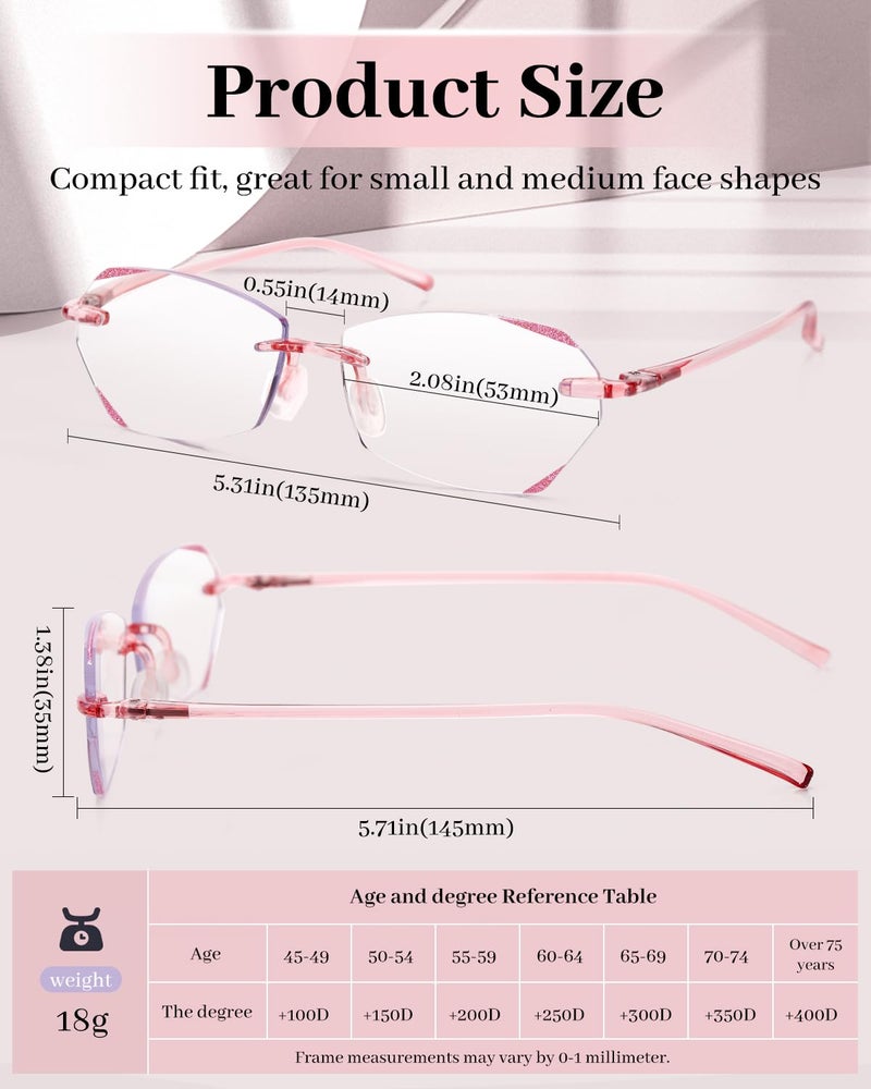 LUFF Rimless Reading Glasses for Women Blue Light Blocking,Stylish Lightweight Frameless Computer Readers Anti Eyestrain, Diamond Cut Edge Lens(1.5X) - Image 3