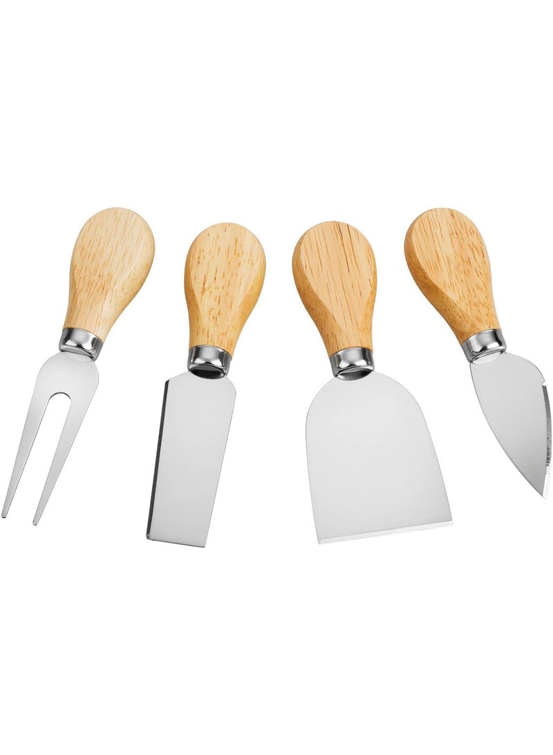 Cheese Knives - 4 Pieces Set Cheese Knife - Stainless Steel Cheese Slicer with Wood Handle Cheese Cutter,4 Cheese Knives Set include:Mini Knife, Butter Knife, Spatula & Fork - Image 4