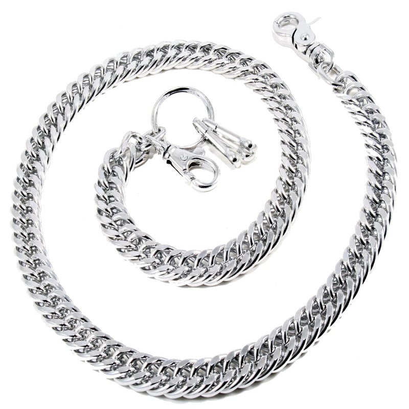 Double K سلسلة مفاتيح دراجة نارية مزدوجة قوية ثقيلة (29 بوصة) فضية CS11 - Image 2