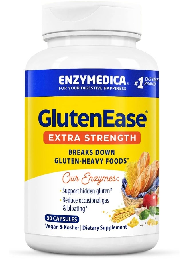 ENZYMEDICA - Glutenease Extra Strength, Complete Gluten & Casein Formula With Digestive Enzymes + Dpp-Iv, 30 Capsules  - Image 1