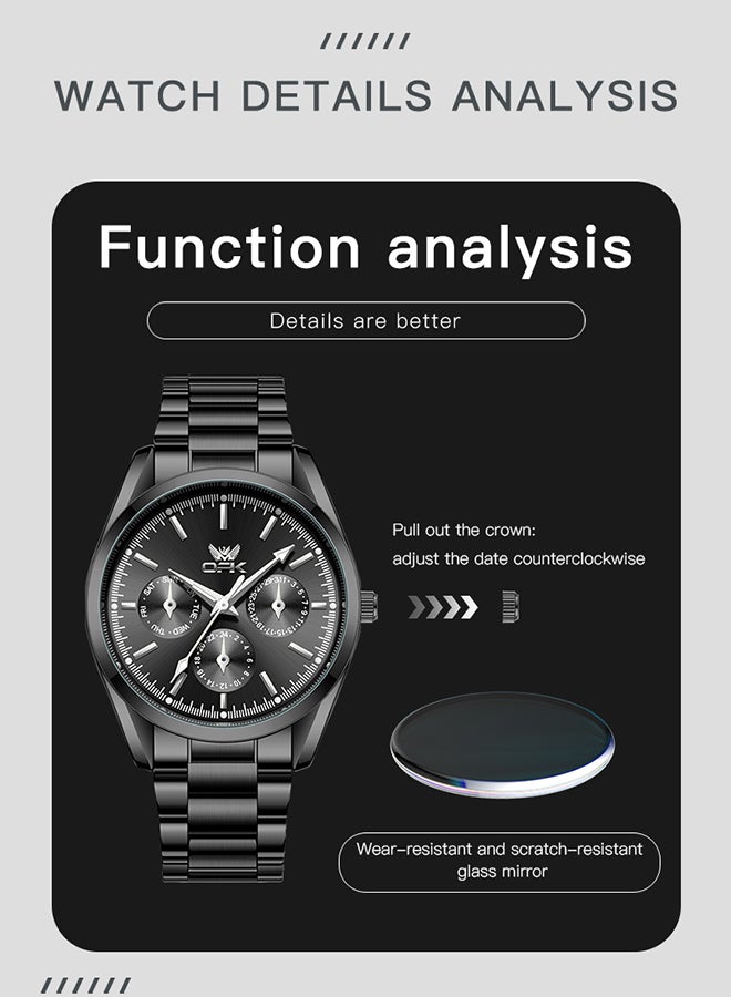 او بي كي ساعات OPK، ساعات رجالية أنيقة وعصرية، ساعات كوارتز مضيئة ومقاومة للماء، ساعات رجالية - سوار فولاذي 6024، ذهبي وأسود - Image 4