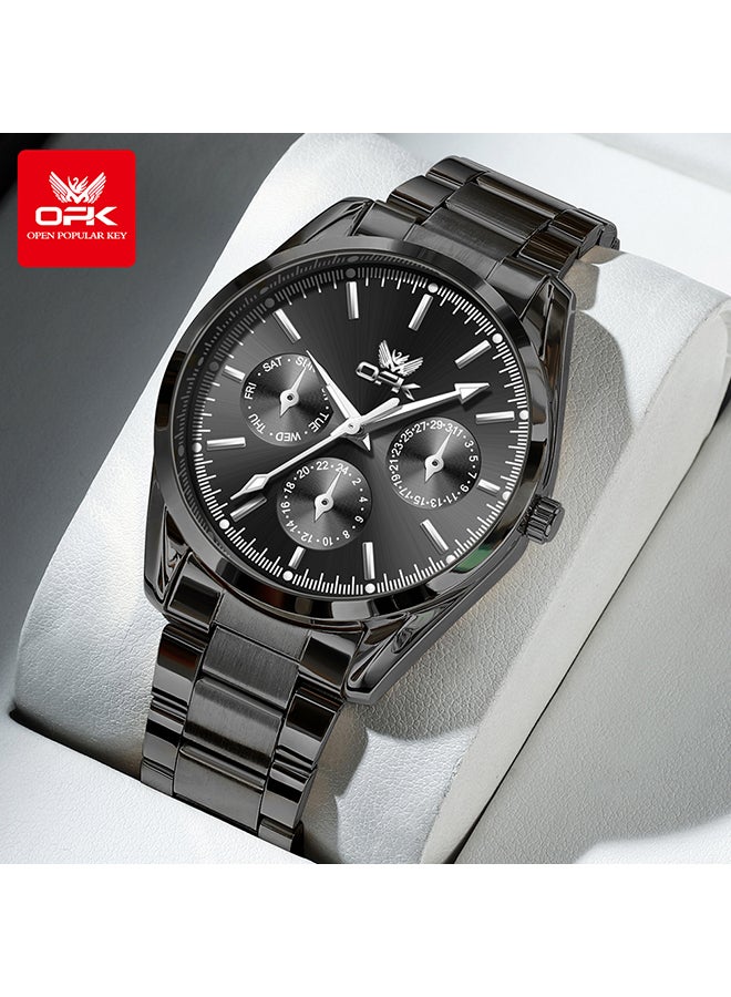 او بي كي ساعات OPK، ساعات رجالية أنيقة وعصرية، ساعات كوارتز مضيئة ومقاومة للماء، ساعات رجالية - سوار فولاذي 6024، ذهبي وأسود - Image 1